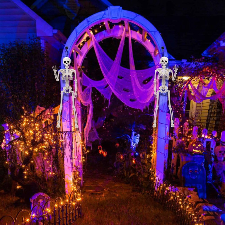 Décorations Halloween Fantômes Squelettes Lumineux - Suspension LED Violette - Pour Extérieur/intérieur, Jardin, Maison - En PVC Et Lin