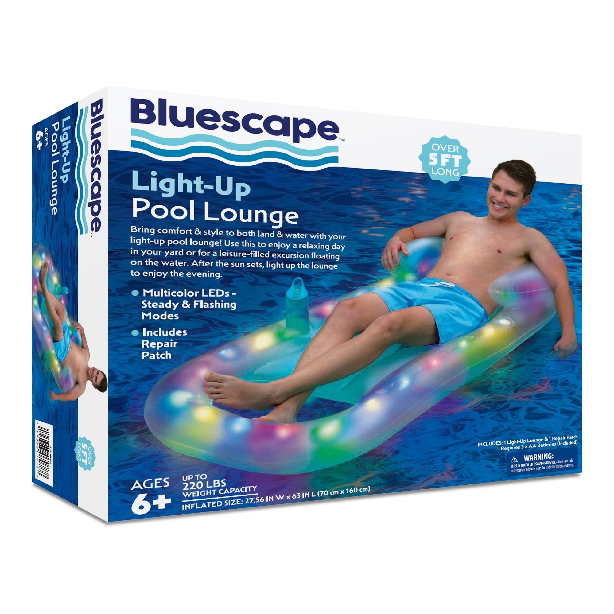 Bluescape LED Pool Lounge – Inflatable Light-Up Floating Lounger with Waterproof Color-Changing LEDs