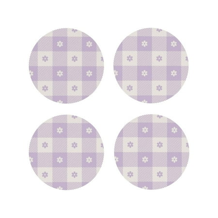 

Tideii Floral Purple Buffalo Plaid for Leather Coasters 4 Pieces Anti-fouling and Anti-scalding Decorative Coasters Suitable for Restaurants Kitchens Coffee Shops-Round Shape