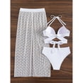 thumbnail image 4 of Glisme White Bikini Sets For Women Solid Color Long Skirt Mesh Sun Three Piece High Waist Split Swimsuit For Swimming Lessons, 4 of 4