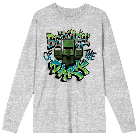 Minecraft Beware Of The Dark Men's Athletic Heather Long Sleeve Shirt-Medium