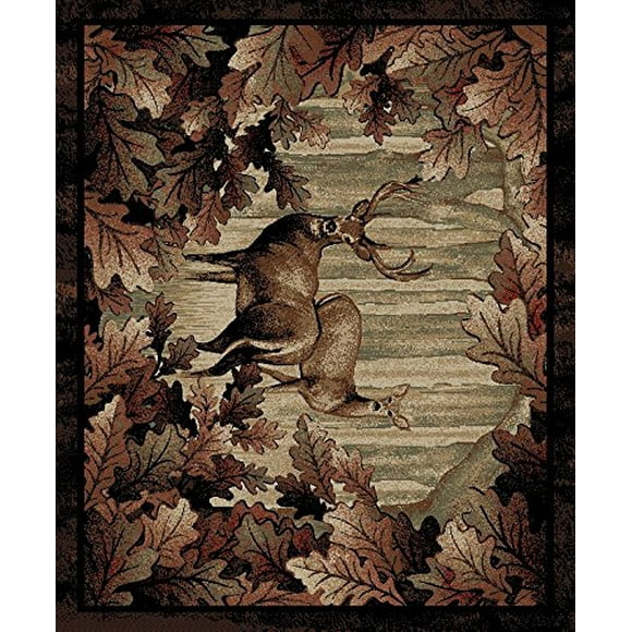 Rug Empire Rustic Lodge, Deer Area Rug, 27" W x 91" L, Black