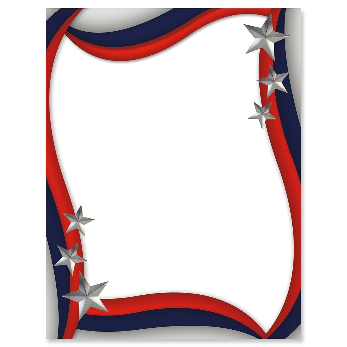 Spangled Stars Patriotic Letter Papers - Set of 25, American Flag stationery papers, 8 1/2' x 11', compatible computer paper, Patriotic Letterhead, 4th of July flyers, Veterans Day, Memorial Day
