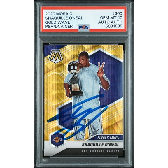 Shaquille O'Neal 2020 Panini Mosaic Gold Wave Signed Basketball Card #300 Graded PSA 10 Auto 115031839
