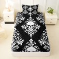 thumbnail image 3 of Homewish Spooky Halloween Skull Twin Sheets,Retro Damask Bedding,Black White,3pcs,1 Fitted Sheet and 1 Pillowcase, 3 of 6