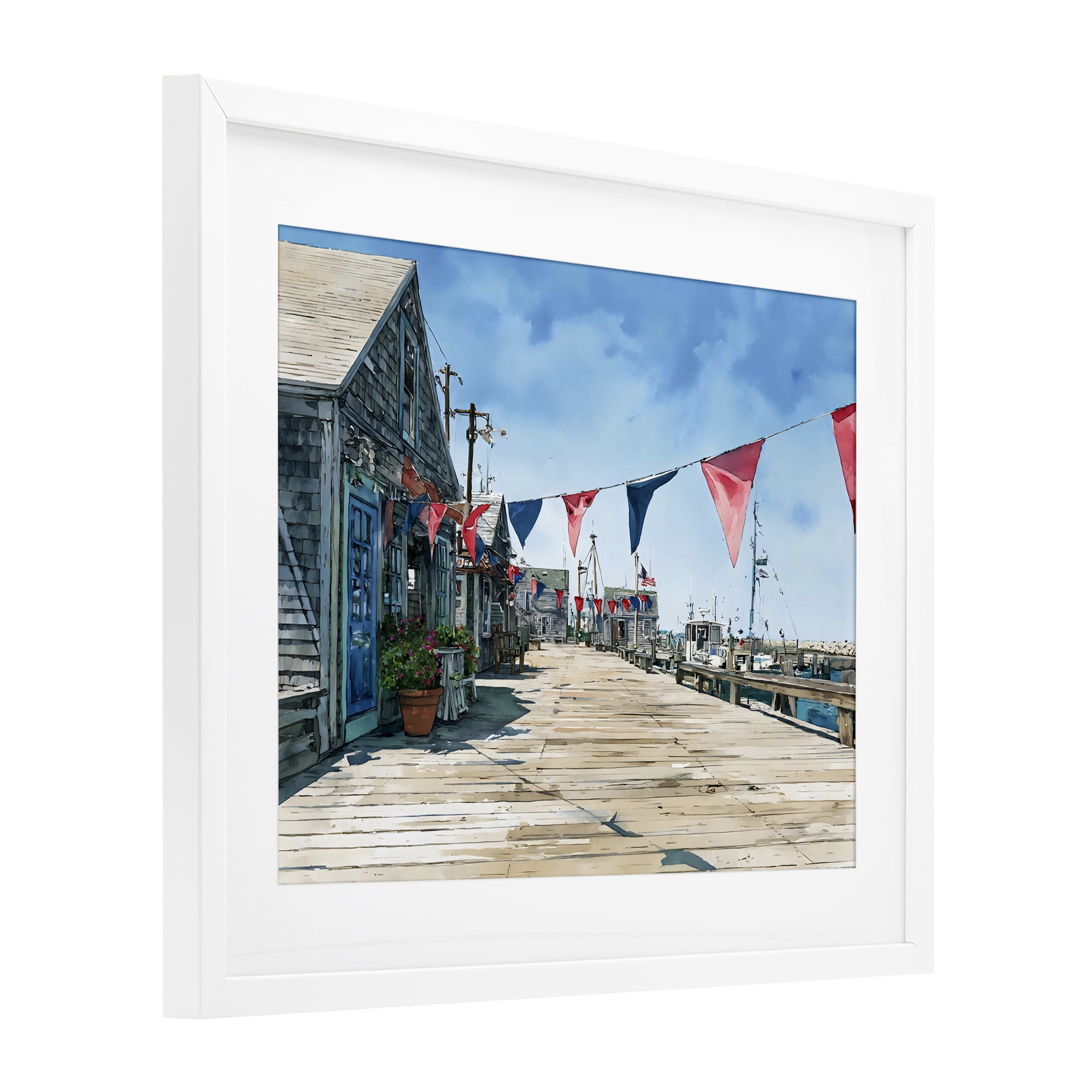 Stupell Industries Seaside Fishing Wharf White Framed Print Under Glass, design by Franklyn Gregory