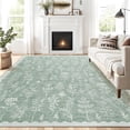 thumbnail image 2 of Hasoo 9' x 12' Large Area Rug for Dining Room Durable Washable Floral Indoor Scallop Border Carpet Stain Resistant Rugs for Bedroom, Mint Green, 2 of 6
