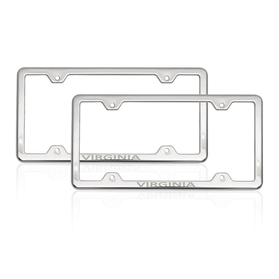 OMAC Virginia Stainless Steel Chrome License Plate Frame Set 2 Pcs