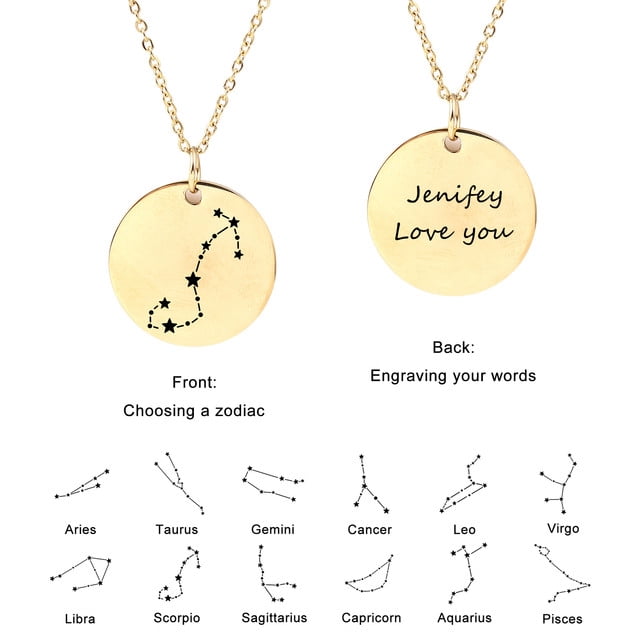 Zodiac Jewelry - Horoscope Constellation Necklace - Zodiac Birthday Gift with Back Can Engraved Name - Zodiac Gift for Girl