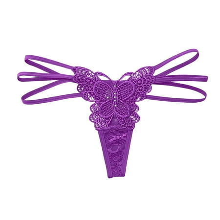 Icvfdpl Panties For Women Lace Bow Hot Drilling Solid Color Thong Comfortable Skin-Friendly Womens Underwear Briefs Purple M