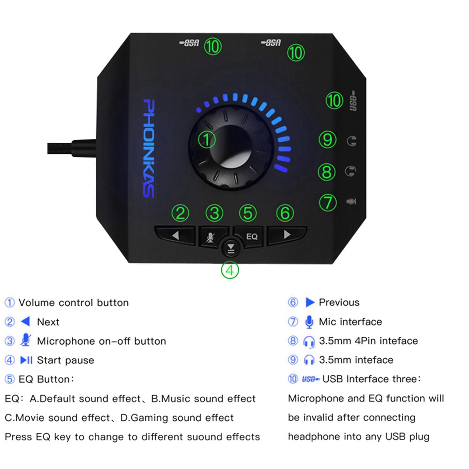 External Sound Card Mixer with LED Indicator Adjustable Volume and Mic Controls for Gaming Audio Experience
