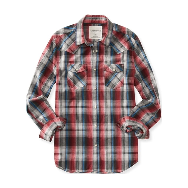 Camisa Aeropostale Western Plaid Button Up para hombre rojo pequeño