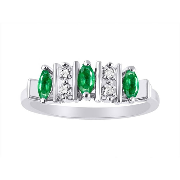 RYLOS Rings for Women Sterling Silver Ring Classic 3 Stone Precious Gemstone and Diamond Ring May Emerald Jewelry Size 5