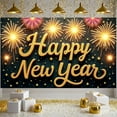 thumbnail image 5 of Golden Theme Happy New Year Banner Firework Design New Year Party Banner Sparkling Star Pattern Holiday Celebration Banner for New Year Party Holiday Celebration Indoor Decoration, 5 of 9
