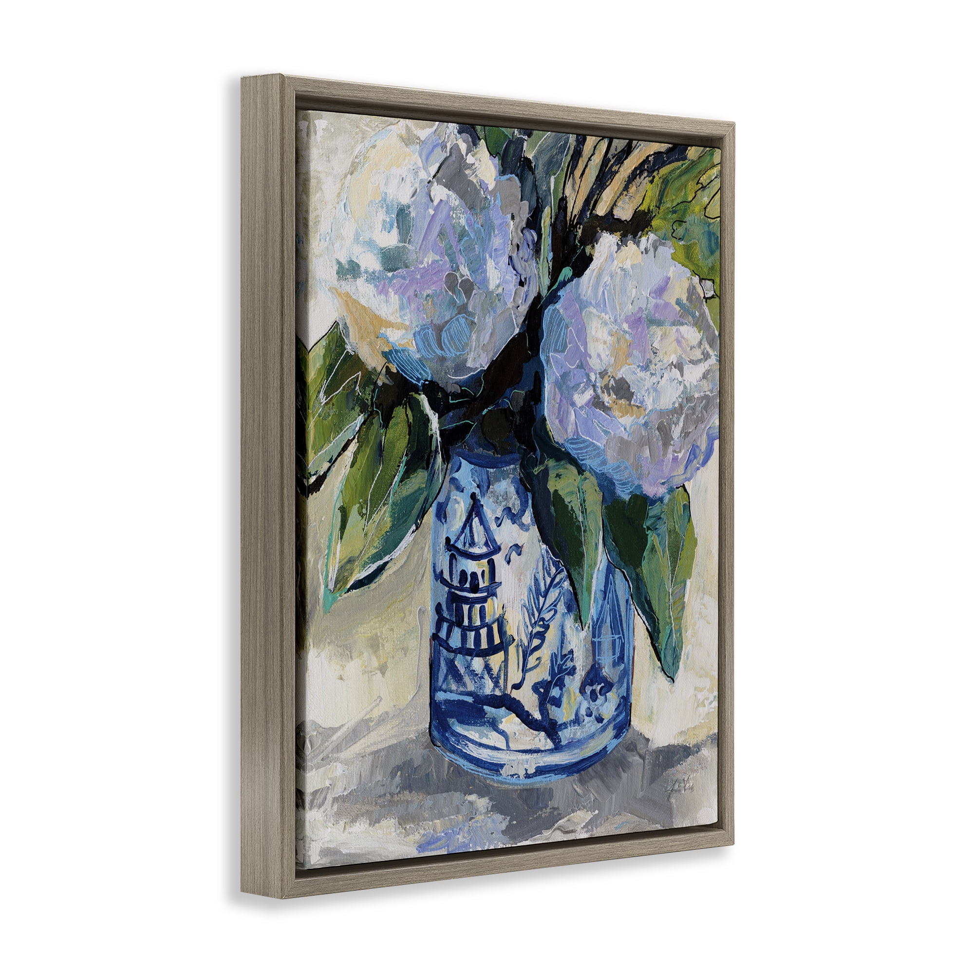Stupell Industries August Blooming Bouquet Plants & Flowers Painting Brown Floater Framed Canvas Art Print Wall Art, 17 x 21