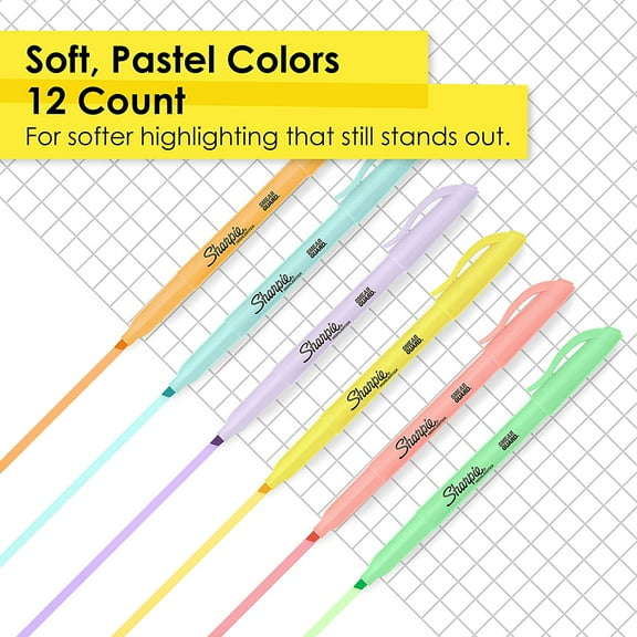 RTHG-Sharpie Pocket Highlighters Mild Pastel Colors Assorted Chisel Tip 12 Count