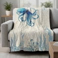 thumbnail image 2 of Blue Octopus Coastal Blanket Soft Cozy Warm Throw Blanket for Couch, Plush Fuzzy Flannel Fleece Blankets for Sofa, Coral Summer Beach Nautical Ocean Beige Bed Blankets Gifts for Men, 50"x60", 2 of 9