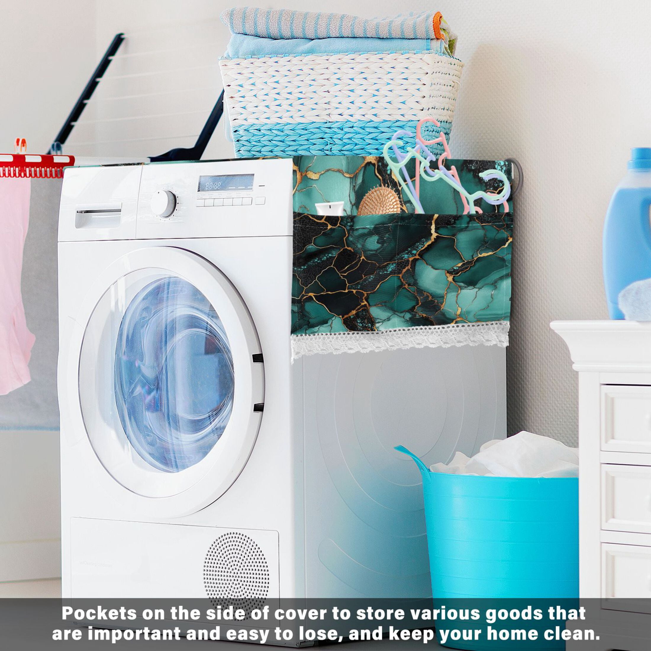 WOBOGO Dark Green Gild Marbles Washing Machine Cloth Dryer Refrigerator Top Cover Protective Non-Slip Mat For Kitchen Laundry