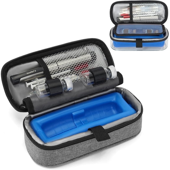 Insulin Cooler Travel Case, Portable for Vial Medicine Bottle, TSA Approved with Ice Brick, Prevents Shaking