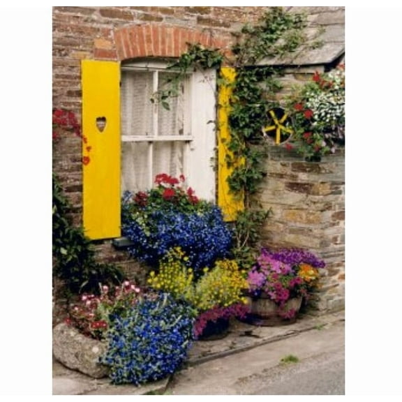 Outdoor Living and Style Blue and Purple Polperro Outdoor Canvas Rectangular Wall Art Decor 40" x