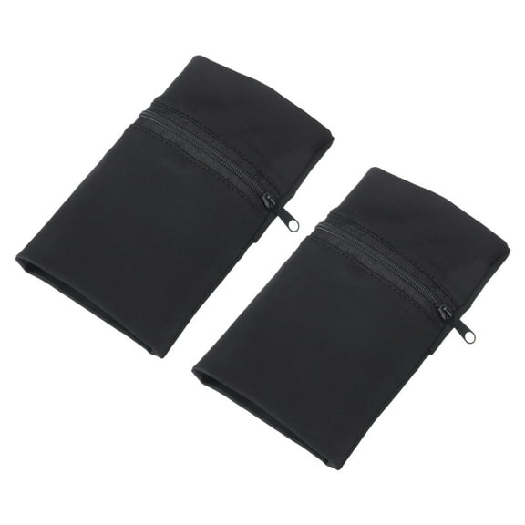 Uxcell 6"x 4" Wrist Pouch Wrist Wallet Sports Wristband Wallet with Zipper Pocket Black 2 Pcs