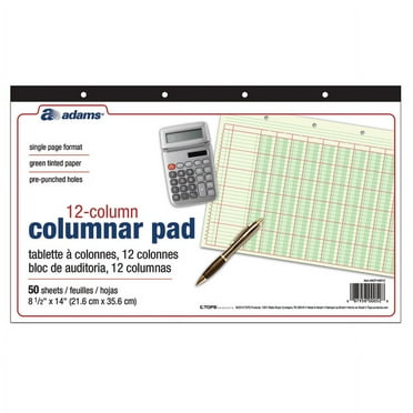 Adams® Analysis Pad, 14" x 8 1/2", 50 Pages (50 Sheets), 12 Columns, Green