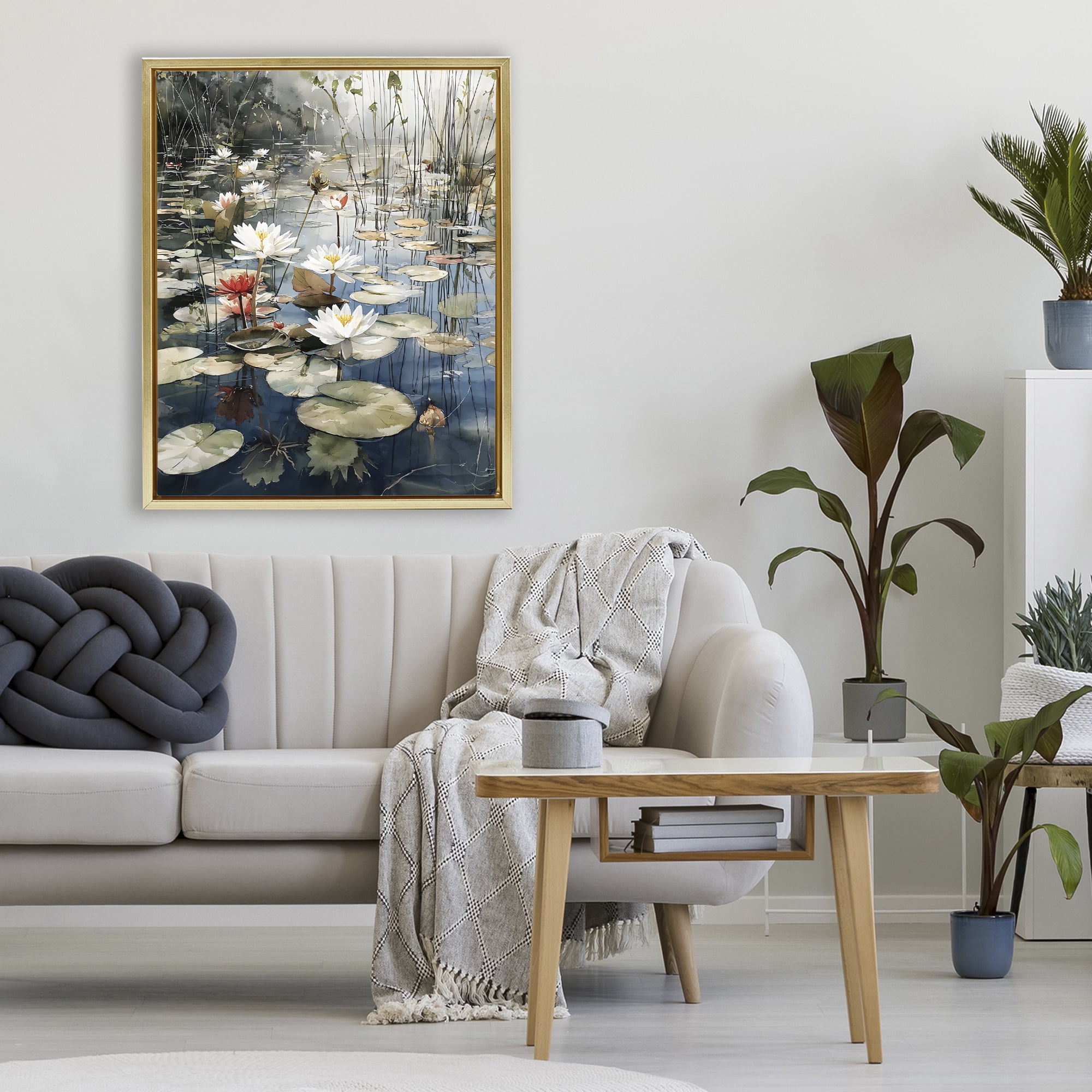 Stupell Industries Lily Wonder Pond Gold Framed Floater Canvas Wall Art, design by Franklyn Gregory