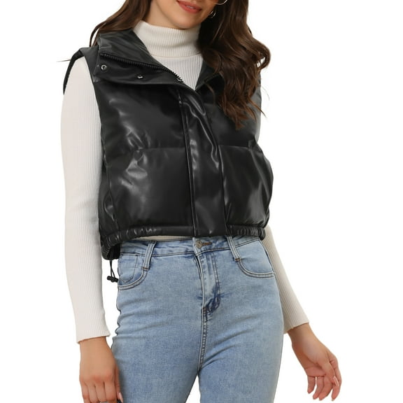 INSPIRE CHIC Women's Puffer Vest Lightweight Cropped Quilted Padded Zipper Up Sleeveless Jacket Black S