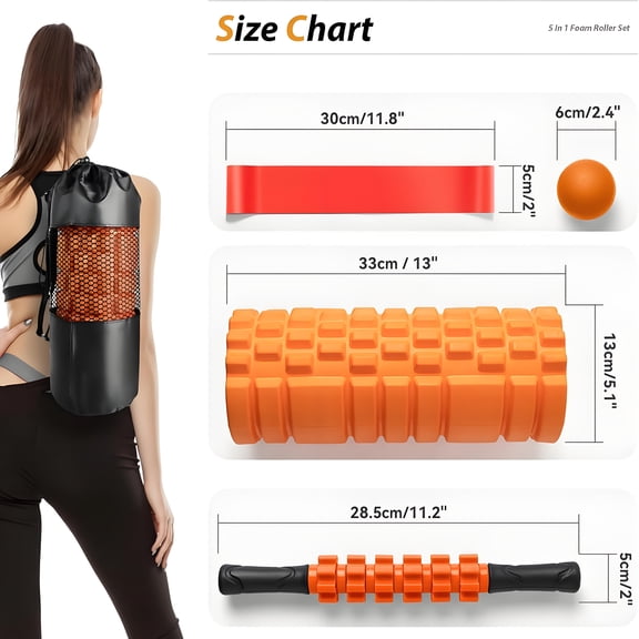 5 In1 Foam Roller Set, Trigger Point Foam Roller, Massage Roller Stick, Massage Ball, Resistance Band For Deep Muscle Massage Pilates Yoga, Fitness Exercise For Whole Body