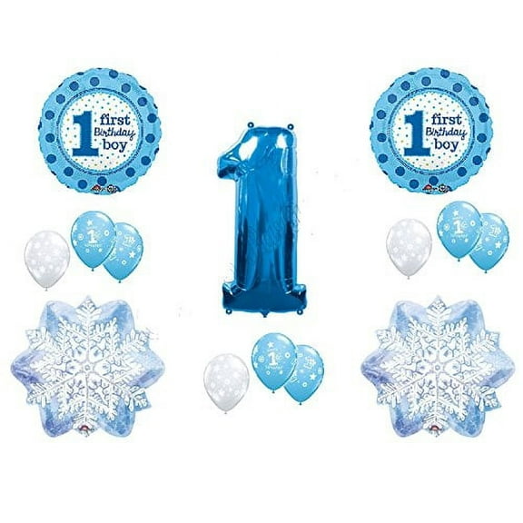 WINTER WONDERLAND 1derland BIRTHDAY party BALLOON set 14pieces BOY blue SNOWFLAKE one-derland