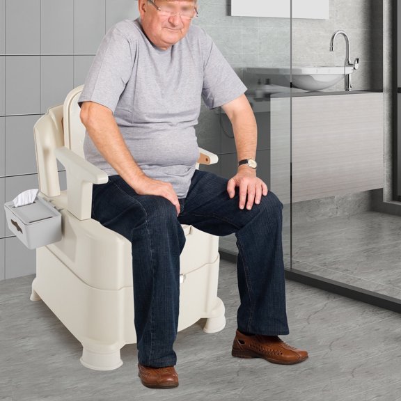 Portable Bedside Commode for Elderly and Disabled, Ergonomic Design with Night Light, 440.92lbs Load Capacity, Battery-Powered, Easy to Clean