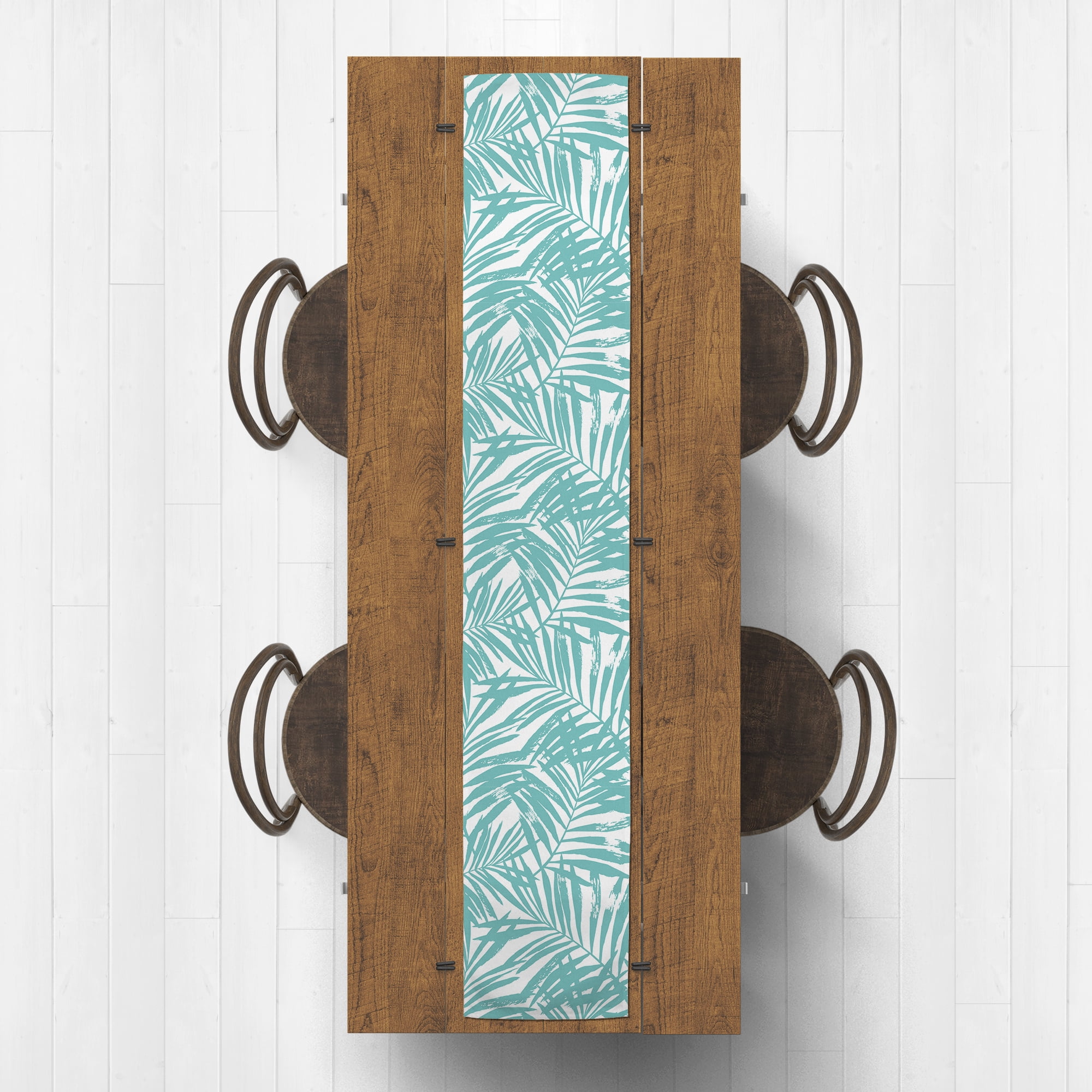 Creative Products Tropical Leaves Teal 16x90 Poly Twill Table Runner