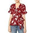 thumbnail image 1 of Blusa de peplum envolvente para mujer INSPIRE CHIC, 2026, verano, floral, de manga corta, con volantes, cuello en V, con cinturón, talla 3XL, roja, 1 of 7