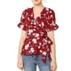 thumbnail image 1 of INSPIRAR CHIC Blusas de Mujer con Flores, Cuello en V, Mangas Cortas, Dobladillo Redondeado, Volantes, Peplum, 3XL, Rojo, 1 of 7