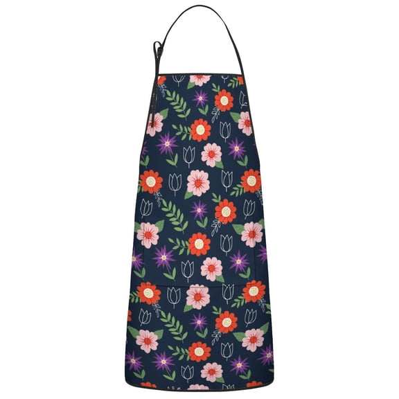 Pioneer Flower Floral Print Pattern Cotton Linen Apron with Pockets, Waterproof Adjustable, 33x27 Inch for Kitchen, Gardening, BBQ, Salon