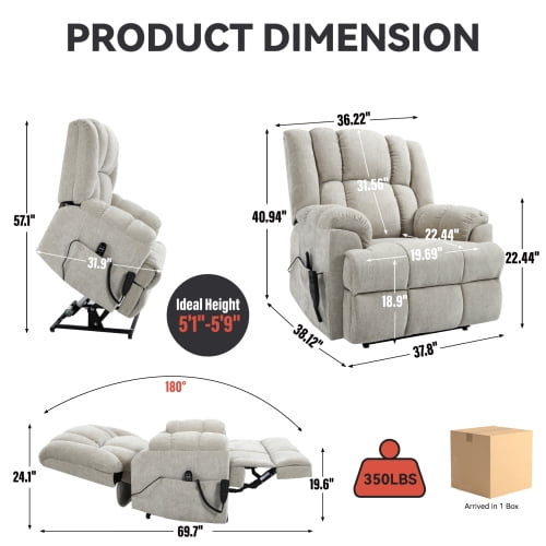 Power Lift Recliner Chair with Heat Massage - Dual Motor 350LB Heavy Duty Electric Recliner, Infinite Position for Elderly, Gifts for Mothers/Fathers, Beige