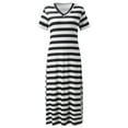 thumbnail image 3 of VSSSJ Women's Casual Loose Striped Printed Tshirt Long Dresses Short Sleeve V Neck Side Split Swing Maxi Summer Beach Sun Dress, 3 of 4