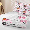 thumbnail image 4 of Manfei Halloween Ghost Stars Quilt Full for Girls, Pink White Pumpkin Bow Full Bedspread Sets, 4 of 7