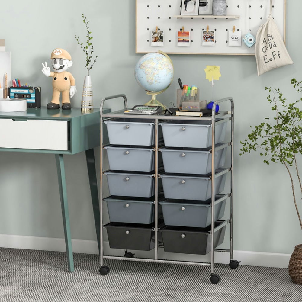 Spaco 10-Drawer Rolling Storage Cart-Gray, Craft Organizers and Storage, Multipurpose Organizer Cart for Home, Office, School
