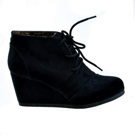 - Rex by DBDK, Lace Up Oxford Ankle Bootie Round Toe High Hidden Wedge Heel Women's Shoe