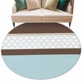 thumbnail image 2 of 5ft Round Rug, Blue Brown Morocco Non-Skid Rubber Backing Large Area Rugs - Living Room Bedroom Home Office, Geometric Stripes Aqua Stitching Indoor Floor Mat Carpets Washable Rug, 2 of 9