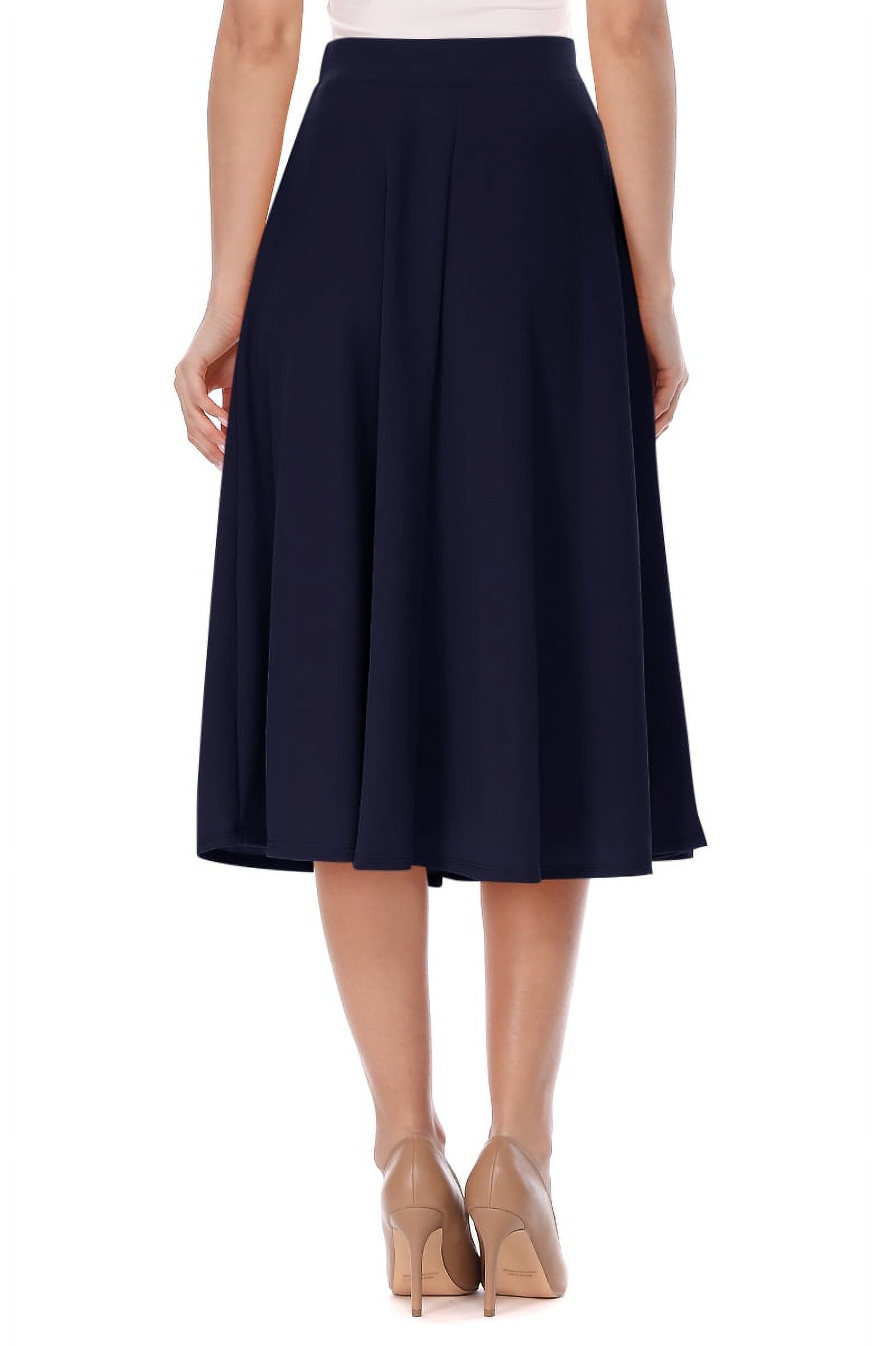 Women's Basic Casual Elastic Waist A-line Solid Flared Midi Skirt S-3XL ...