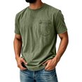 thumbnail image 2 of Qwertyu Men's Cotton T-Shirts Heavy Loose Fit Vintage Washed Tee Unisex Short Sleeve Casual Tee Tops with Pocket Army Green 4XL, 2 of 5