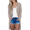 thumbnail image 2 of Women's Ribbed Knit Cardigan Anti-Pill Cloud Comfort Cardigan Fall Lightweight Open Front Coat Coffee Run Chic Pocket Packable Layer Fine Brushed Soft Long Sleeve Khaki XL, 2 of 9