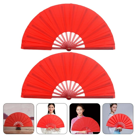 OUNONA Red Chinese Fan for Decor Lightweight Plastic and Nylon Material Portable Folding Design 2pcs