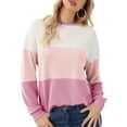 thumbnail image 3 of Pdbokew Womens 2025 Fall Winter Sweaters Casual Long Sleeve Ribbed Knit Crew Neck Lightweight Pullover Pink L, 3 of 7