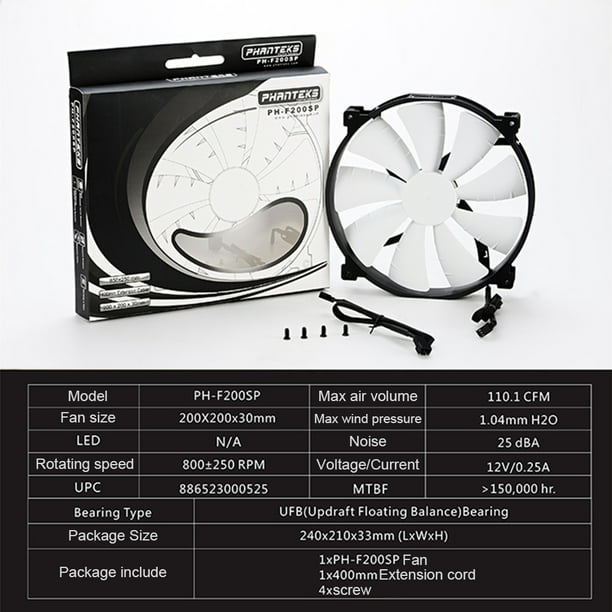 Ventilador PHANTEKS PH-F200SP Enfriador de chasis Ventilador de enfriamiento de caja de computadora de 3 pines (Blanco) Likrtyny Para estrenar