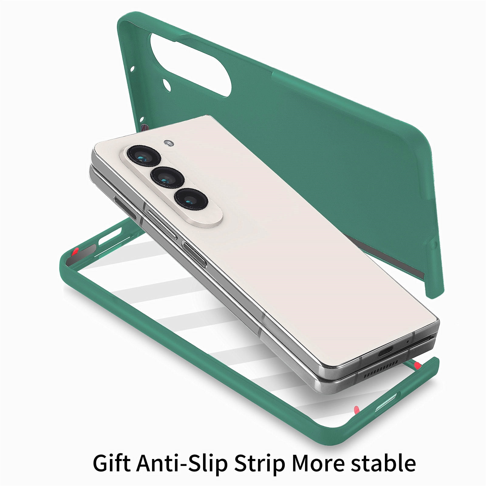 for Samsung Galaxy Z Fold 5 Case with Strap, [Non Slip Silicone Touch] Slim Protective Phone Case with Elastic Finger Wristband, Shockproof PC Cover for Samsung Galaxy Z Fold 5 2023 - Dark Green