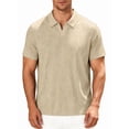 thumbnail image 2 of Mens Casual Shirt Summer Short Sleeve Vacation Button Beach Knit Stretchy Golf Shirts Khaki XL, 2 of 9