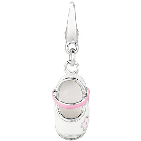 Women's Sterling Silver Mary Jane Baby Shoe with Flower Clip-On Charm